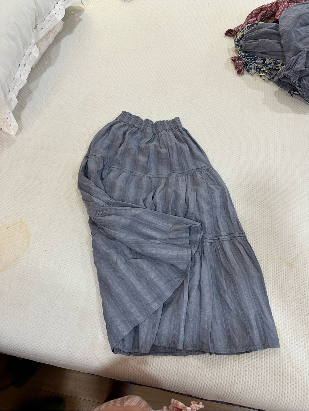 Blue Tiered Cotton-Blend Skirt - universal threads